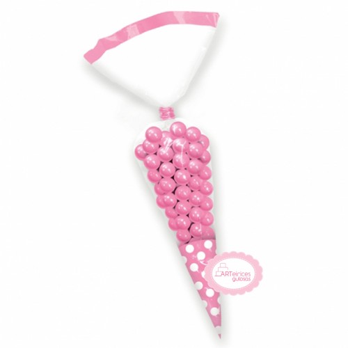 Sacos Cone Rosa Claro Bolinhas